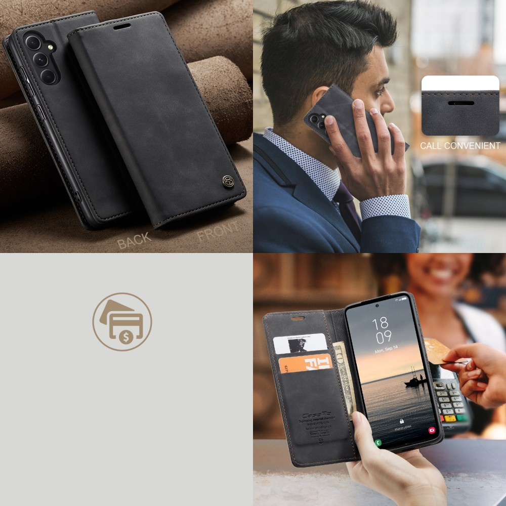 Samsung Galaxy S23 FE Leder Tasche Flip Wallet Etui mit Kartenfächern - Schwarz