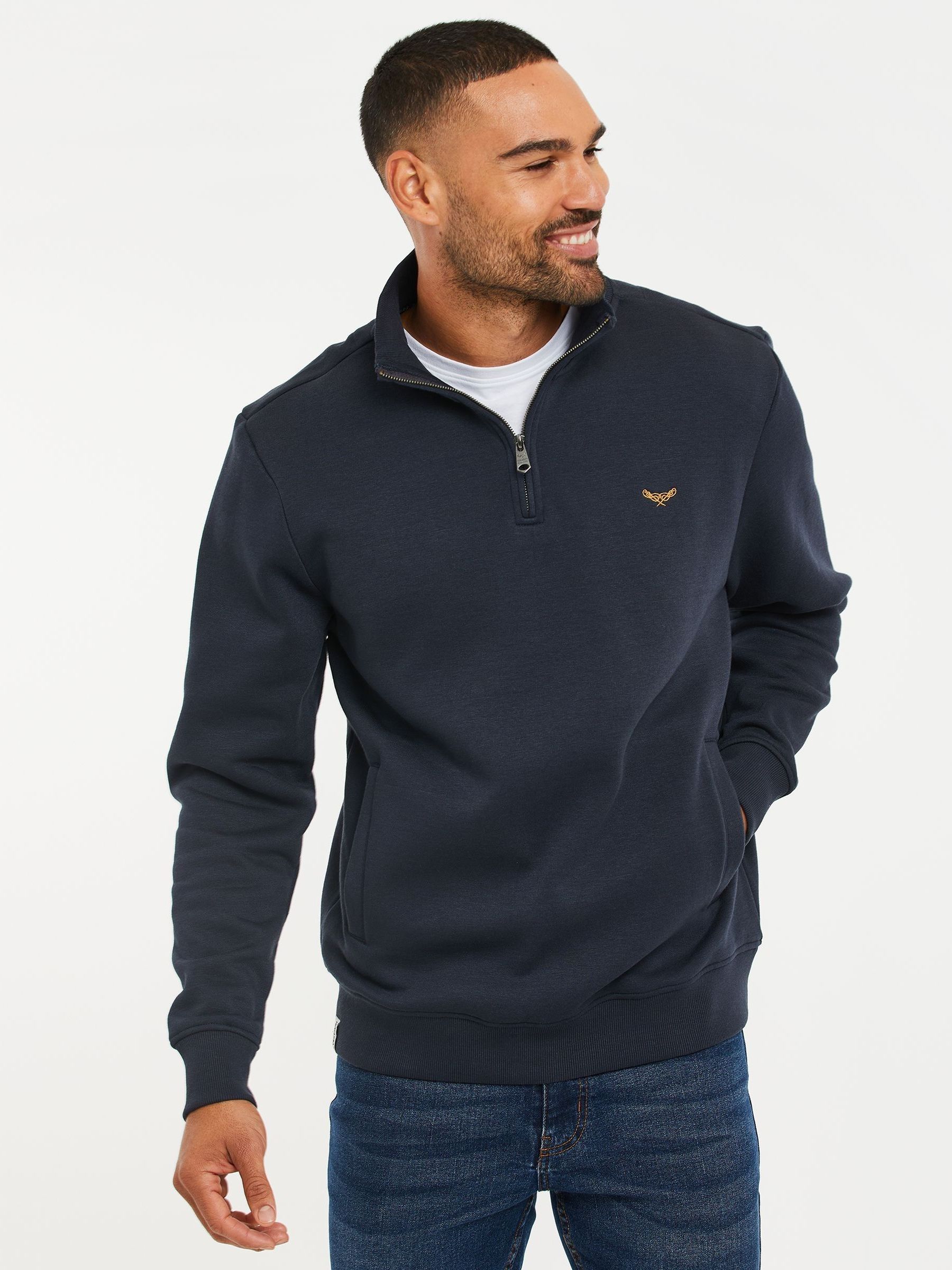 Marineblauw - Threadbare - Sweatshirt met korte rits aan de hals