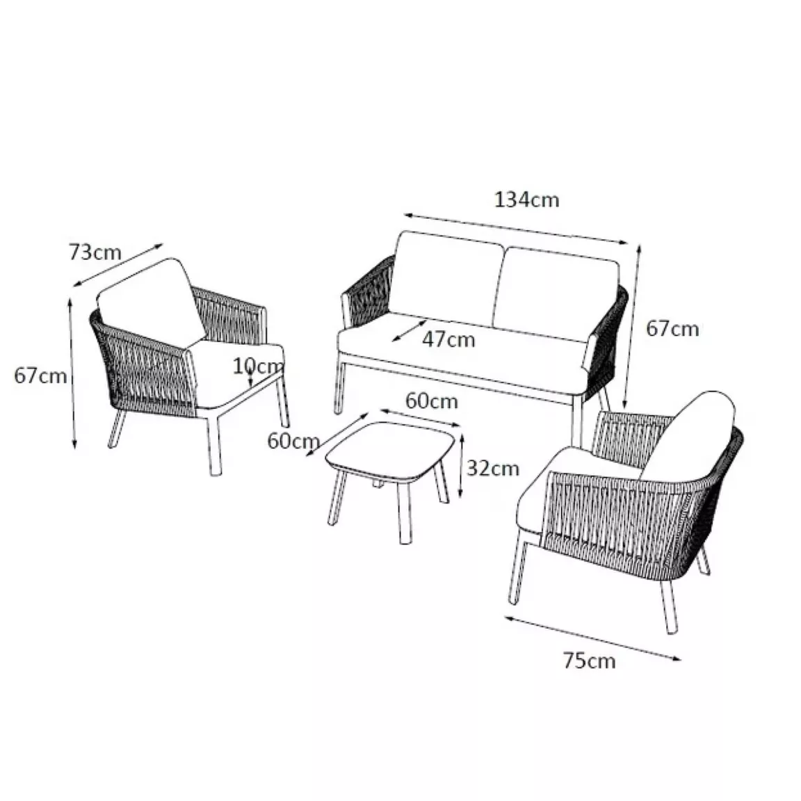 Salon de jardin en aluminium 4 places 4 pcs Amalfi Gris anthracite et gris clair
