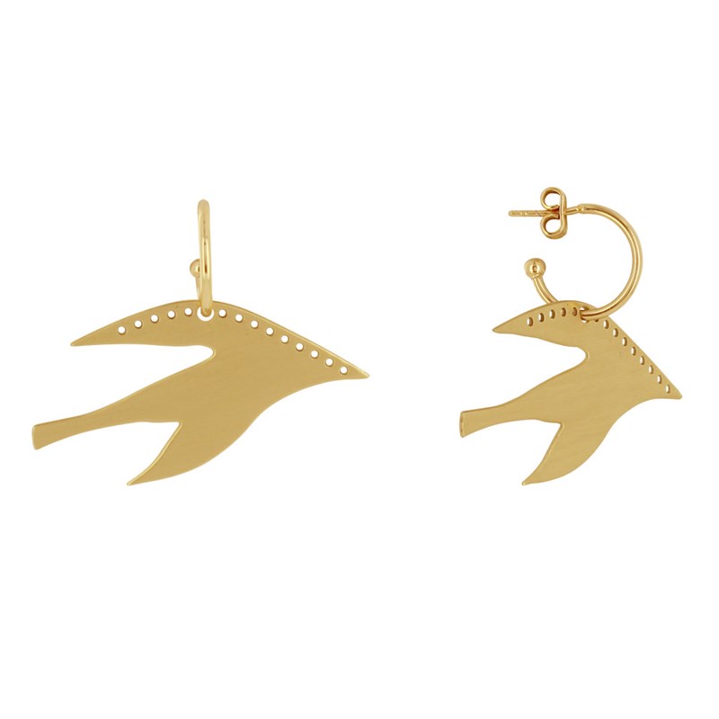 Boucles d'Oreilles Laiton Demi Créoles et Forme d'Oiseau