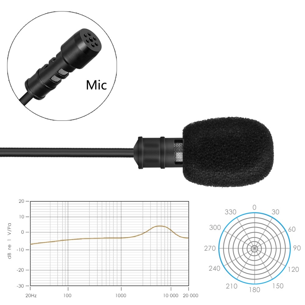 (1.8m) Lavalier Krawatten Mikro Ansteckmikrofon für Audioaufnahmen 1.8m (Kamera / DSLR / Handy / PC / Laptop)
