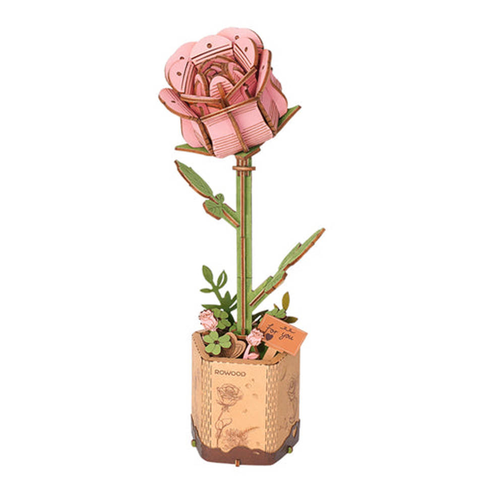 Robotime Rowood 3D houten roze roos