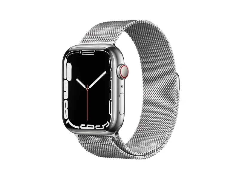 Apple Watch Series 7 (GPS   Cellular) - 45 mm - sølv rustfrit stål - smart ur med milanesisk løkke - rustfrit stål - sølv - håndledsstørrelse: 150-200 mm - 32 GB - Wi-Fi, Bluetooth - 4G - 51.5 g