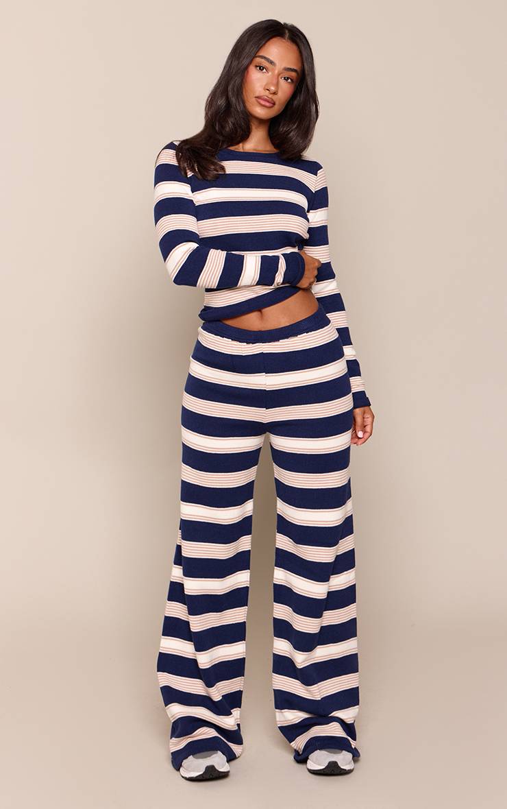 Bleu Pantalon Large À Rayures