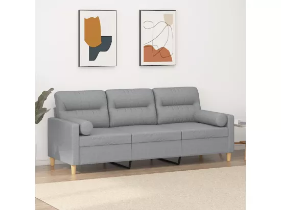 Canapé 3 places avec oreillers gris clair 180 cm tissu