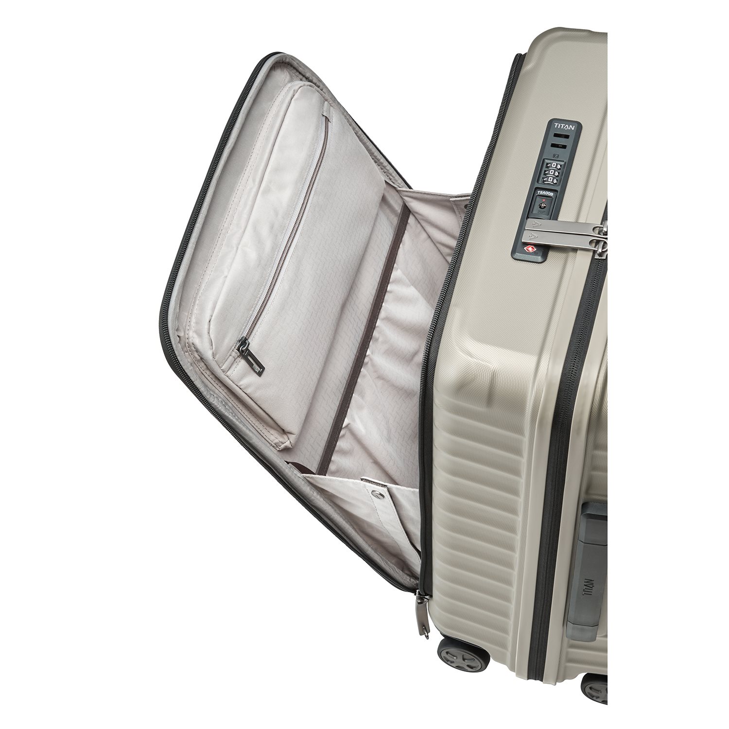 TITAN Litron 4 Wheel Trolley S Frontpocket champagne