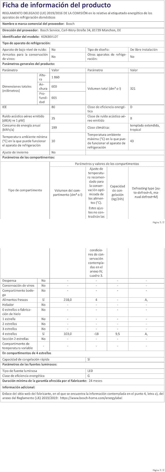 Réfrigérateur combiné autoportant Bosch KGN36VLDT série 4, 321 L