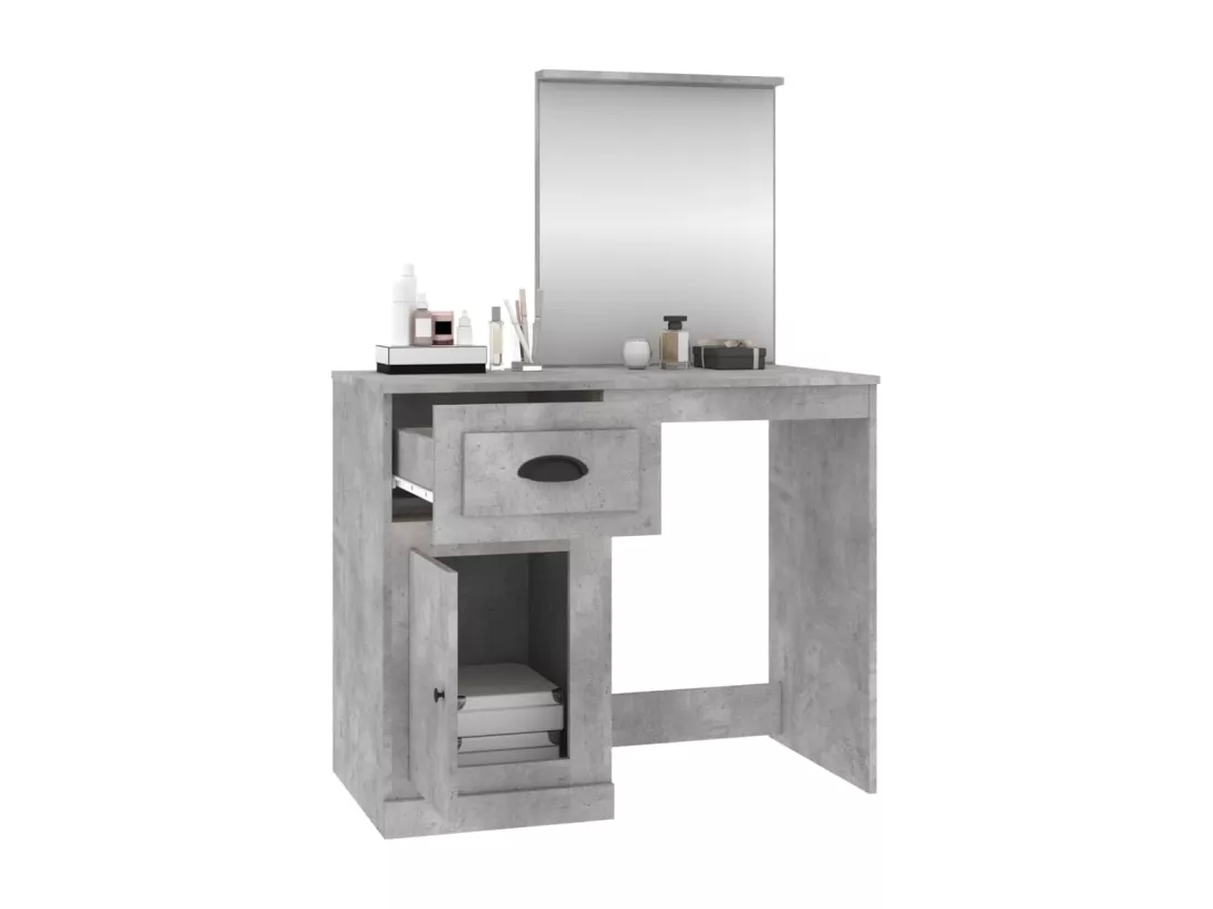 Coiffeuse et miroir gris béton 90x50x132,5 cm bois d'ingénierie