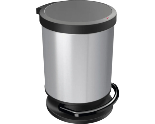 Rotho PASO ronde kunststof pedaalemmer, 20 l, zilver
