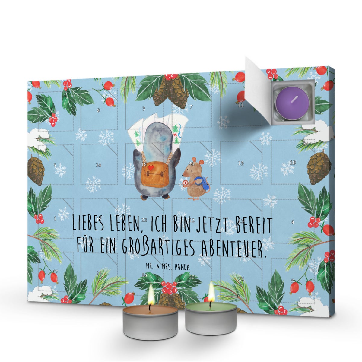 Mr. & Mrs. Panda Geurkaars Adventskalender Pinguïn & Muis Wanderer - Pastelblauw