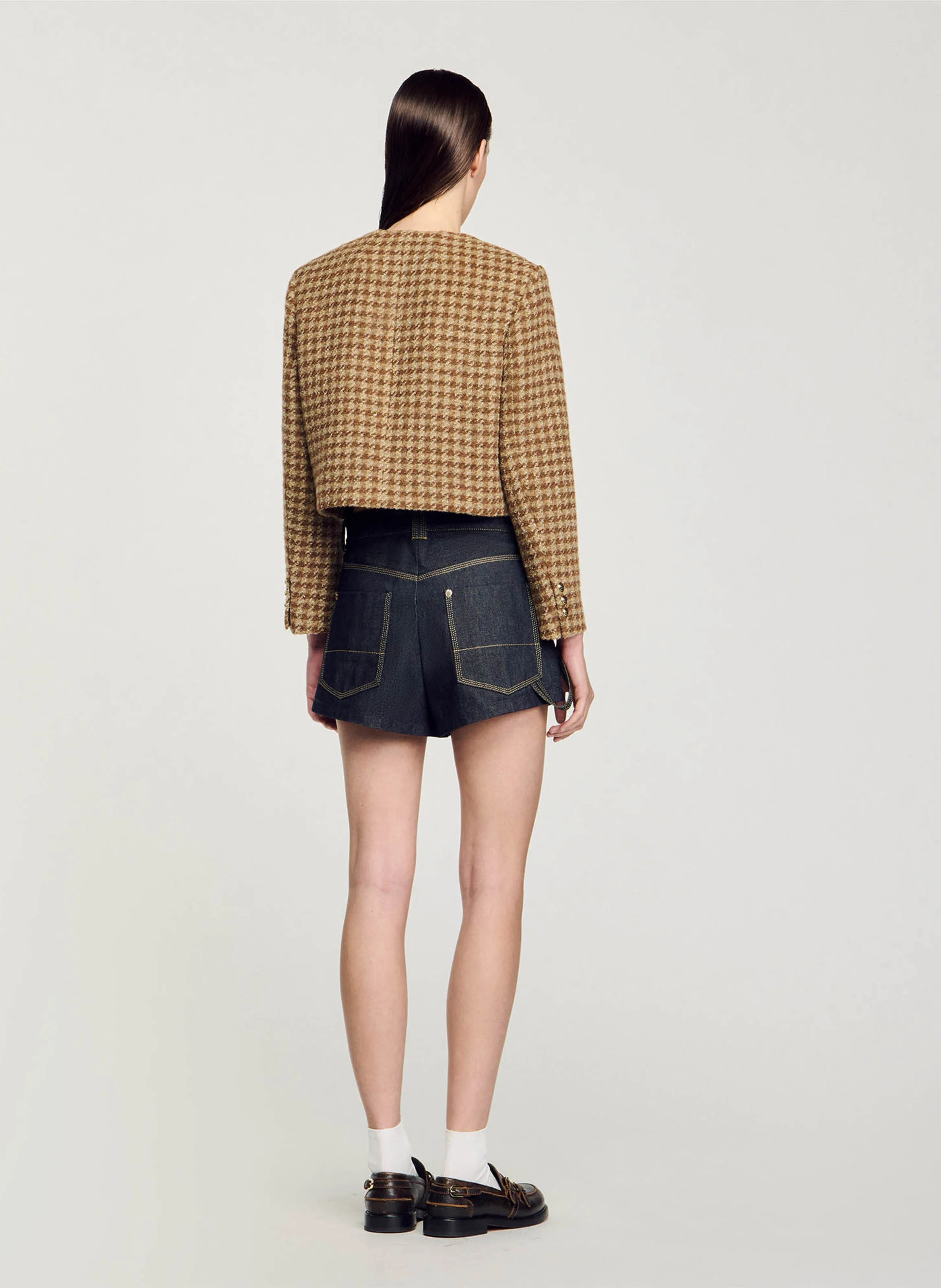 Veste col rond imprimée | Marron