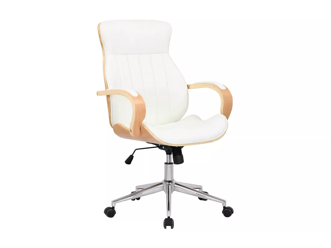 Chaise de bureau - Similicuir & Métal chromé - Nature / Blanc - Melilla