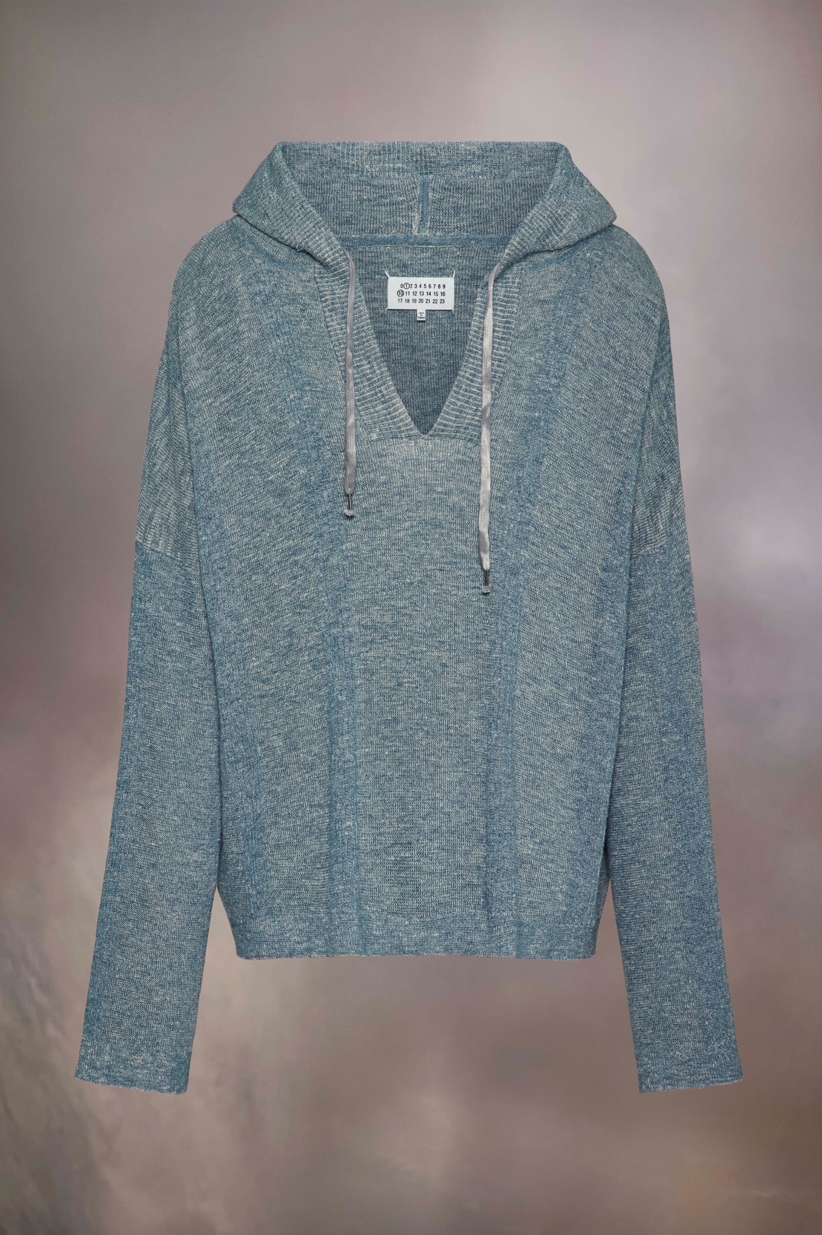 Sweat-shirt à capuche d'été en maille chinée Pétrole