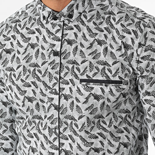 Chemise Manches Longues Gris Floral