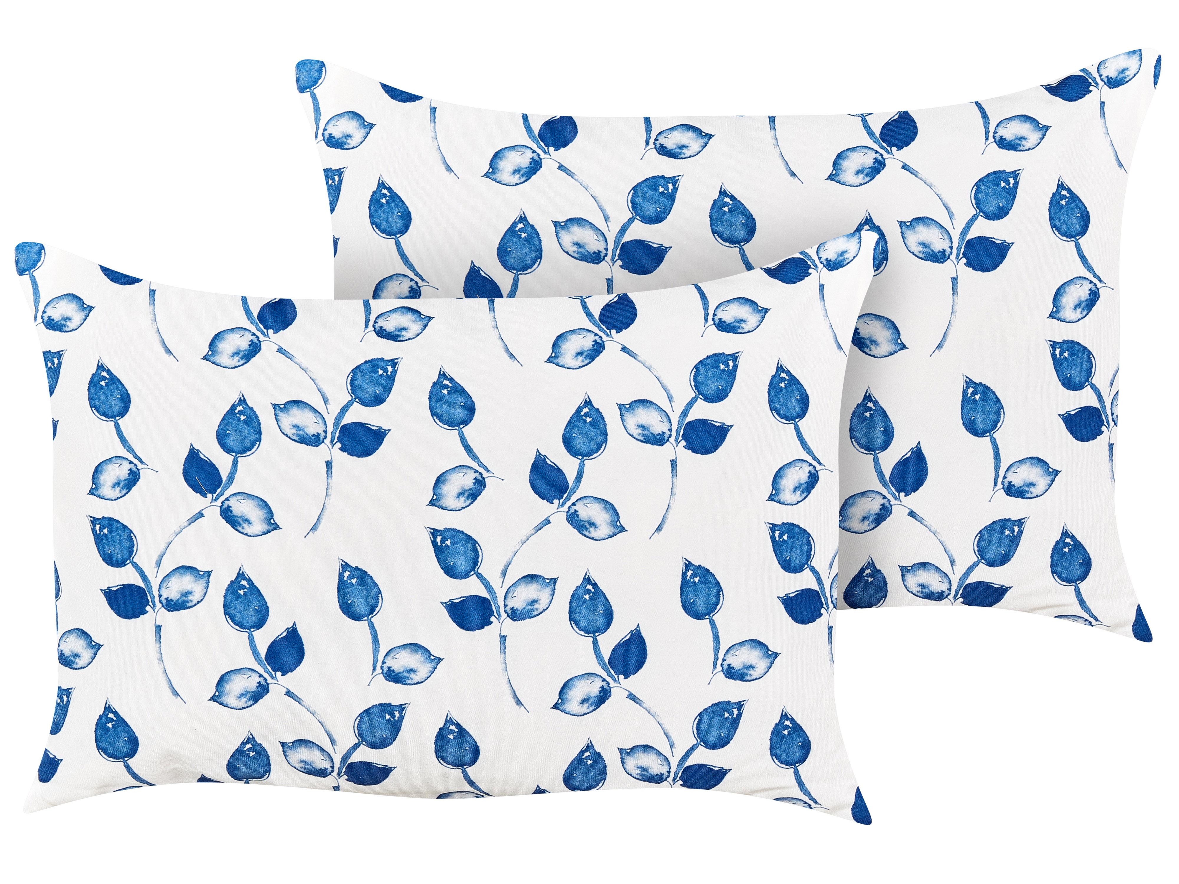 Set van 2 tuinkussens TORBORA bladpatroon 40 x 60 cm Wit Blauw