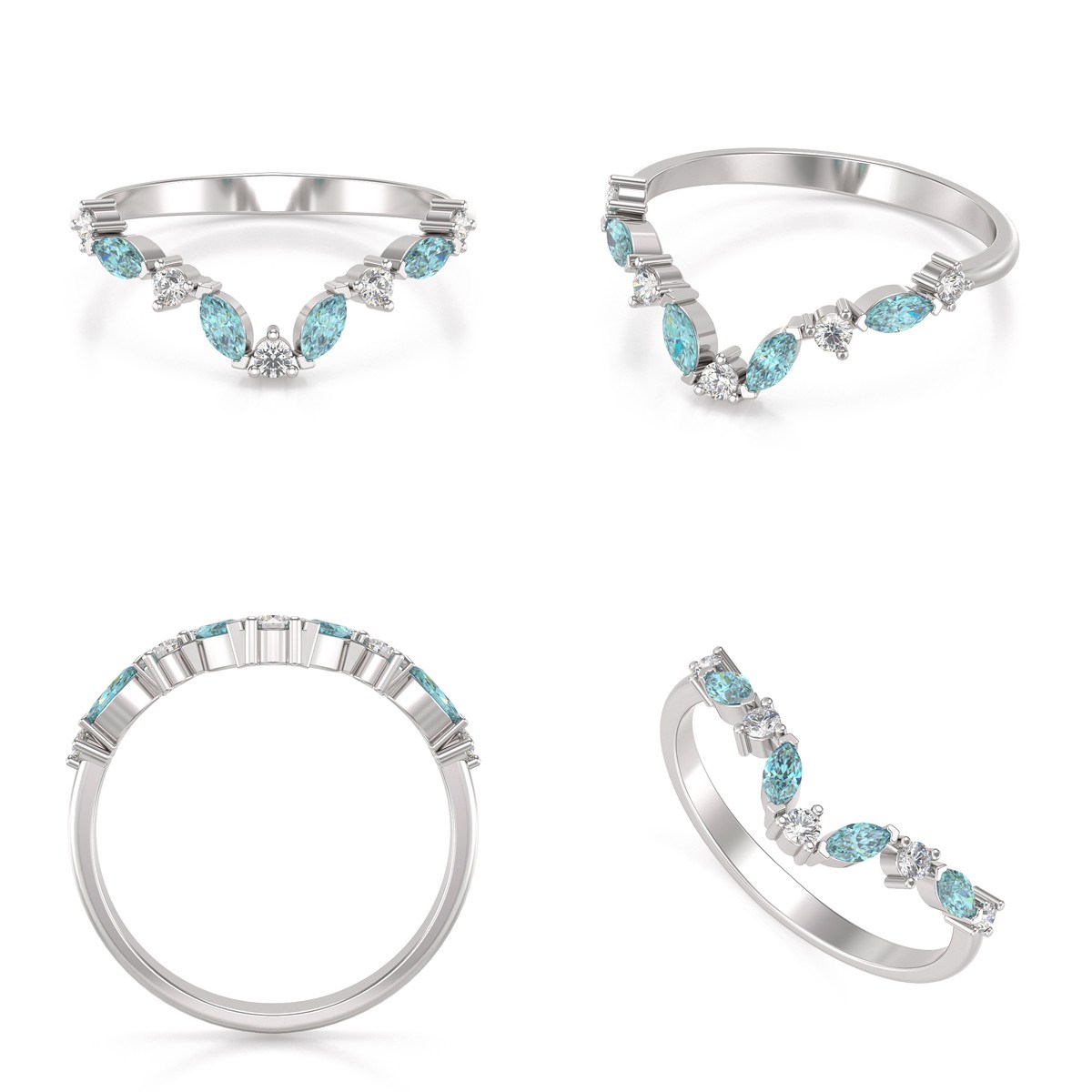 Bague ADEN Or 585 Blanc Aigue-Marine et diamants 1.9grs