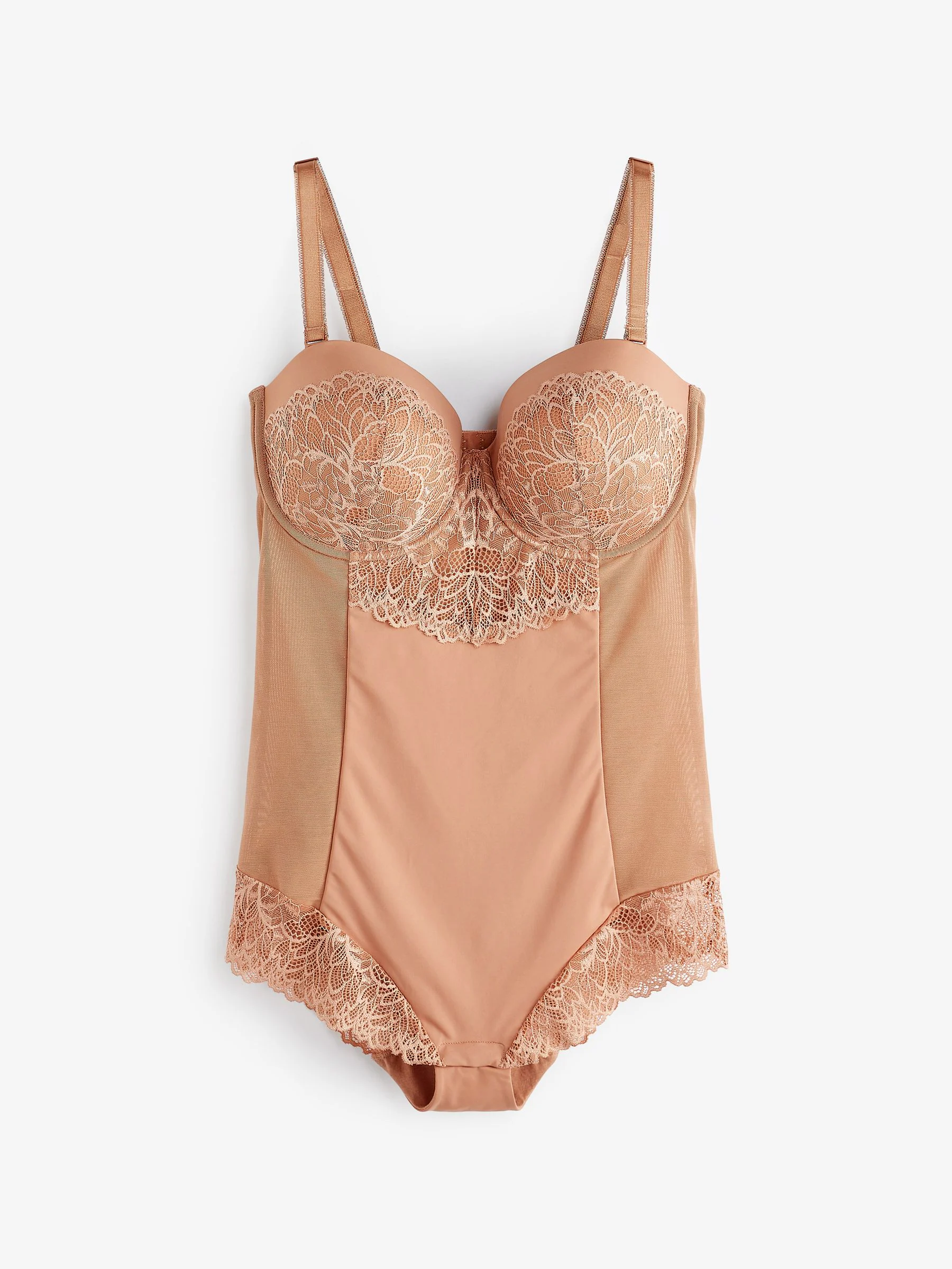 Caramel-nude - Kanten body met cups en sterke buikcorrectie