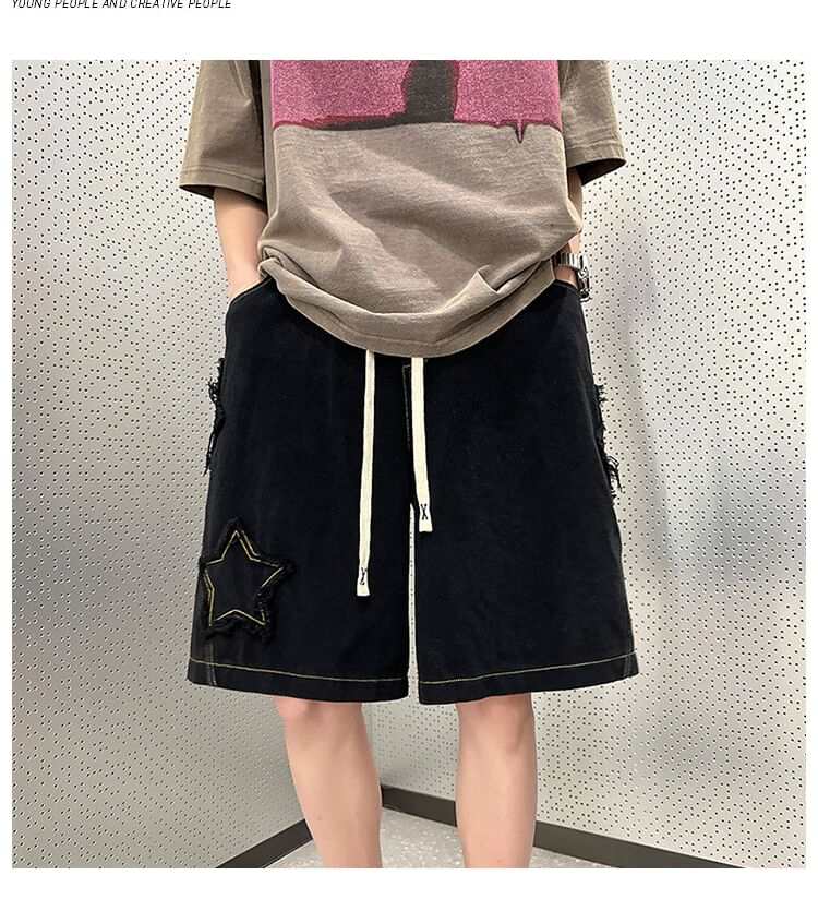 AXEN - High Waist Star Accent Wijde Broek