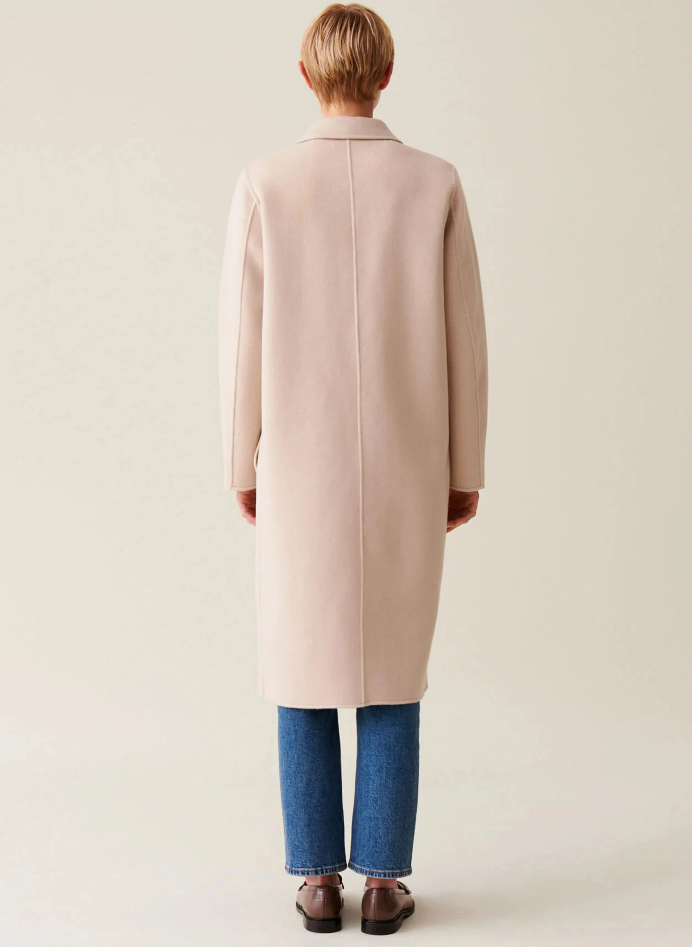 Manteau droit en laine mélangée | Beige
