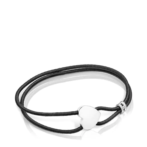 Pulseira elástica preta Sweet Dolls com coração prateado