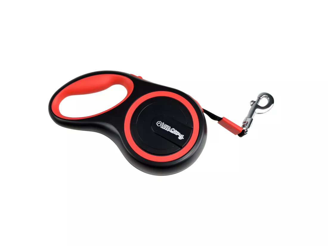Laisse rétractable avec sangle réfléchissante - Rouge et Noir - Taille S - 3 mètres
