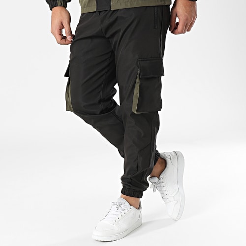 Ensemble Veste Zippée Et Pantalon Cargo Noir Vert Kaki