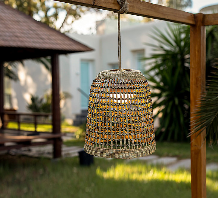 Suspension lumineuse rechargeable Positano rotin LED intégrée ⌀11 cm 900lm IP54 9W Réglable de chaud à neutre Newgarden Naturelle