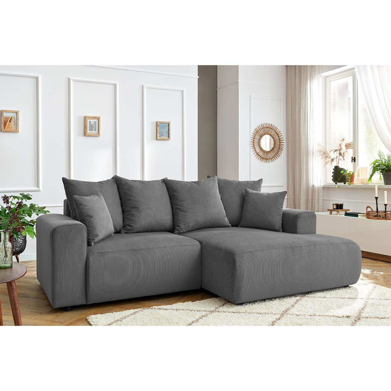 Bobochic Canapé d'angle fixe droit Enjoy gris foncé - 237x147x95 cm