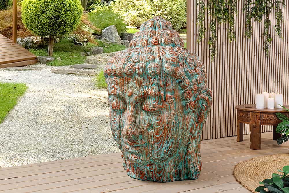 Imposanter XXL Kopf BUDDHA 110cm kupfer grün GRC Beton