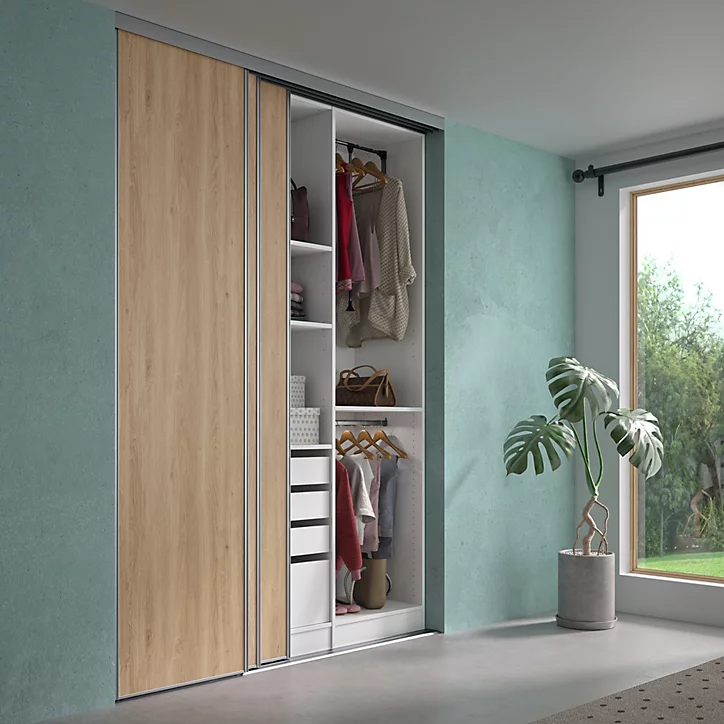 Lot de 3 portes de placard coulissantes imitation chêne brut 180 x 250 cm