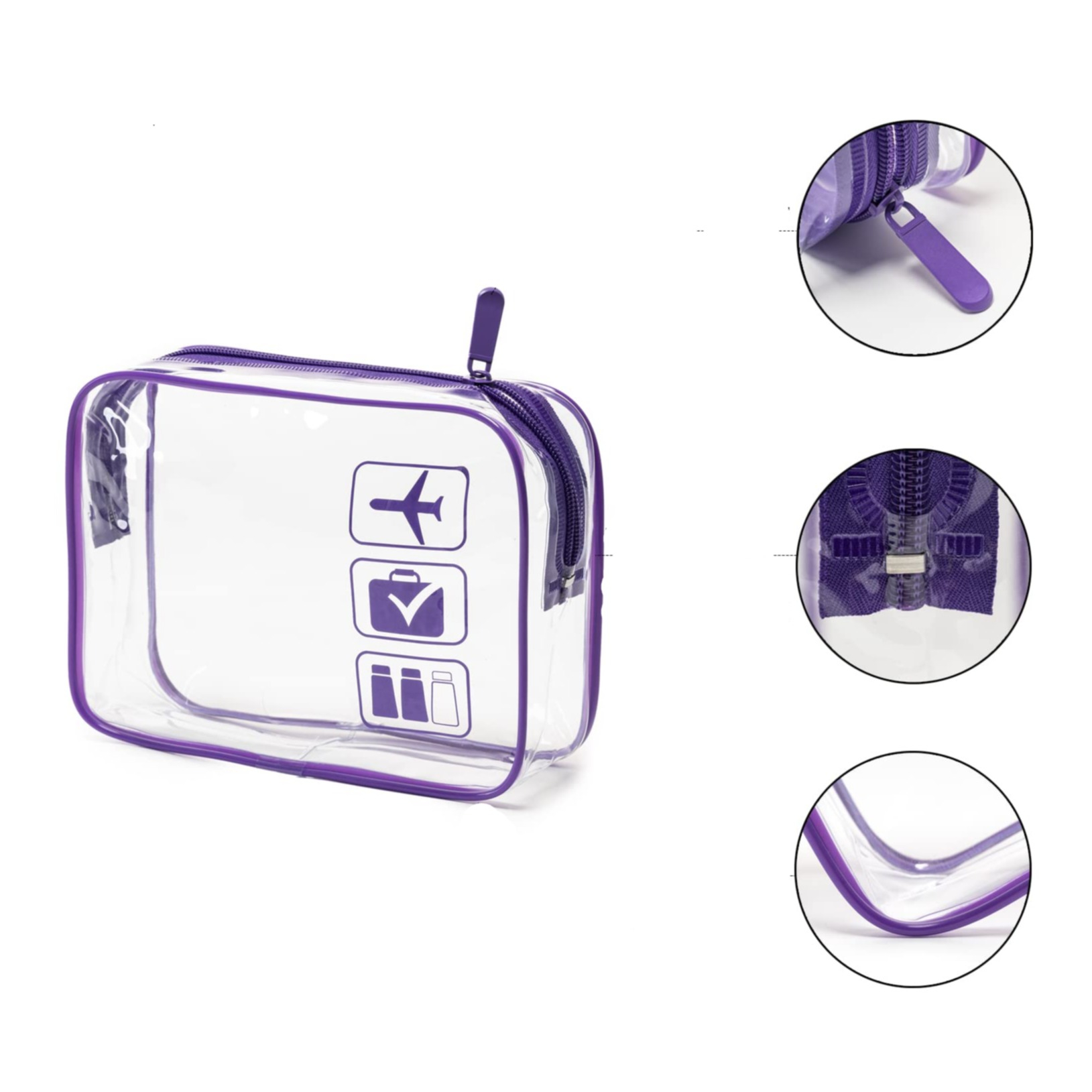 (205x150mm) Kosmetik Reise Necessaire Tasche Organizer Bag mit Reissverschluss - Transparent / Lila