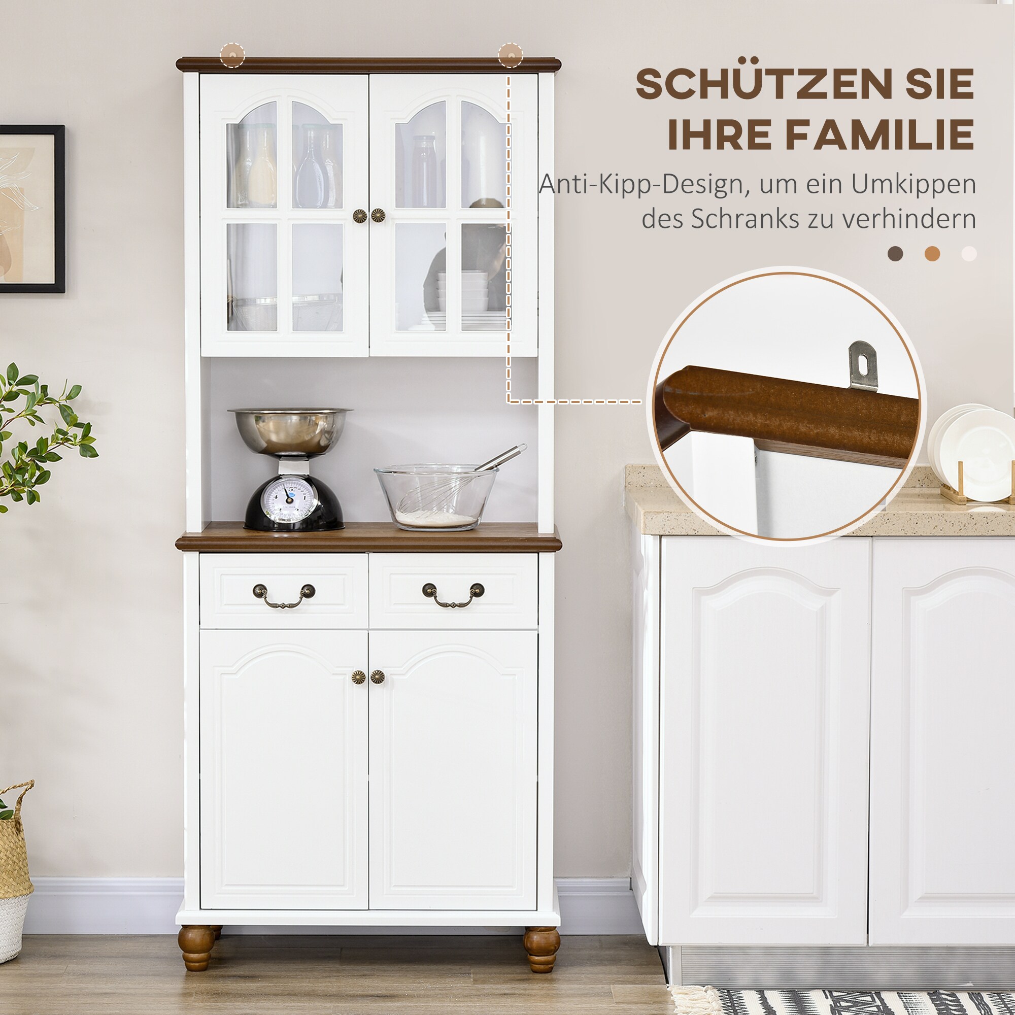 HOMCOM Küchenschrank mit Schubladen weiß 76L x 38B x 182H cm