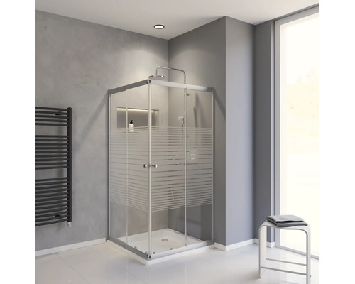 Hoekinstap met schuifdeur SCHULTE Sunny variabel 75 - 90 x 175 cm profiel zilver glasdecor horizontale strepen D19447 169 72