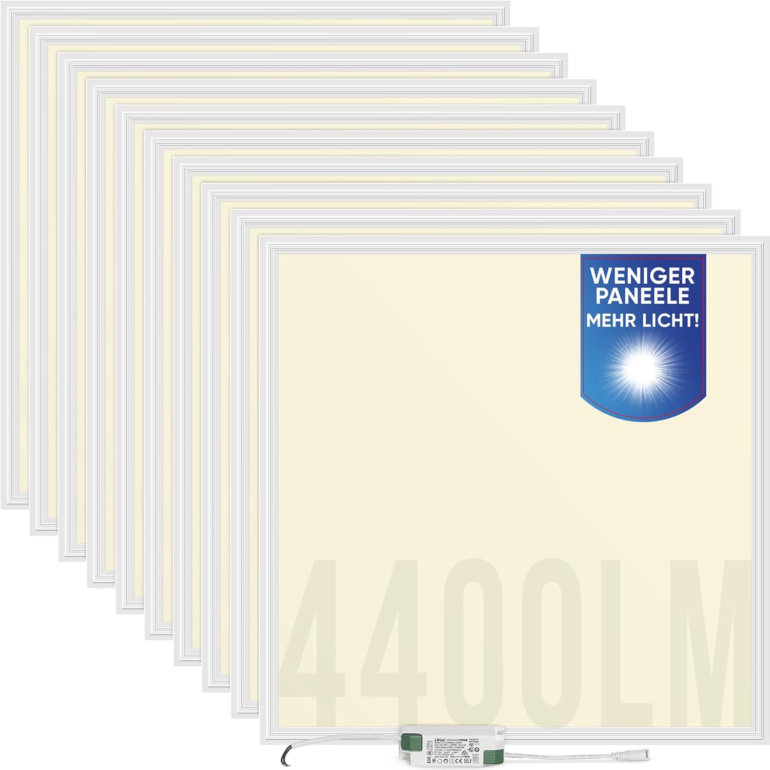 10 x LED Panel 62x62 - Deckenleuchte Rasterleuchten Warmweiß Flach 4400lm 3000/4000/6000K Sehr Hell Einbauleuchte Rasterlampe Rasterdecke LED Lampe (3000K)
