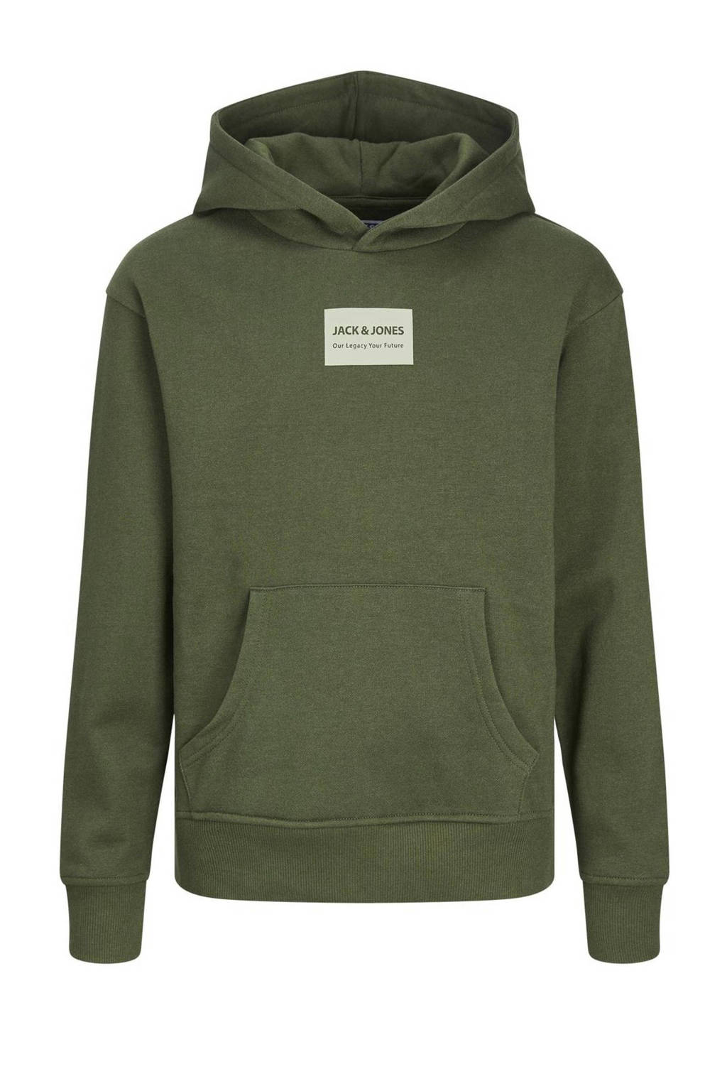 JACK & JONES hoodie JJHAKKAI met printopdruk armygroen