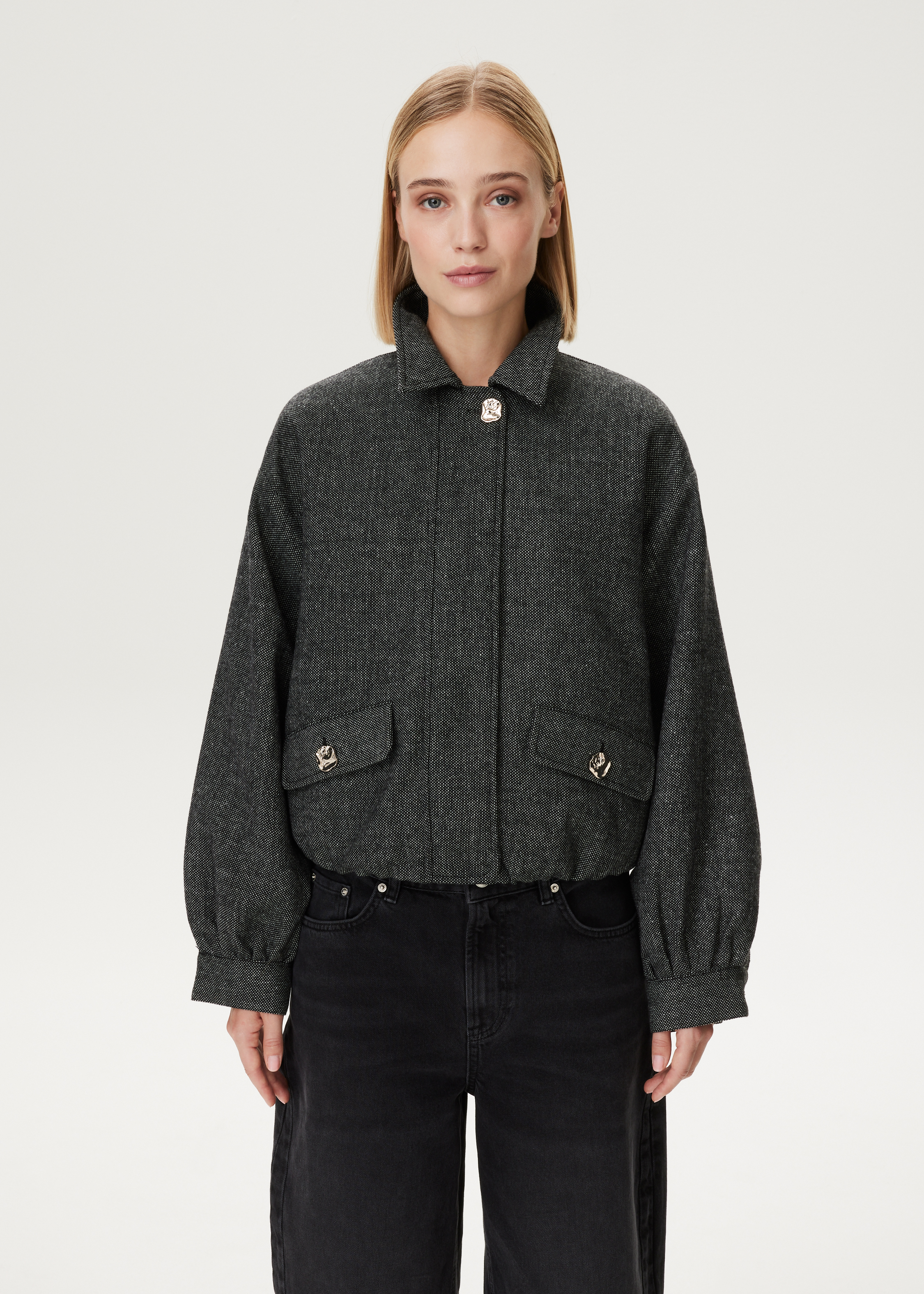 Bomberjack met tweed structuur
