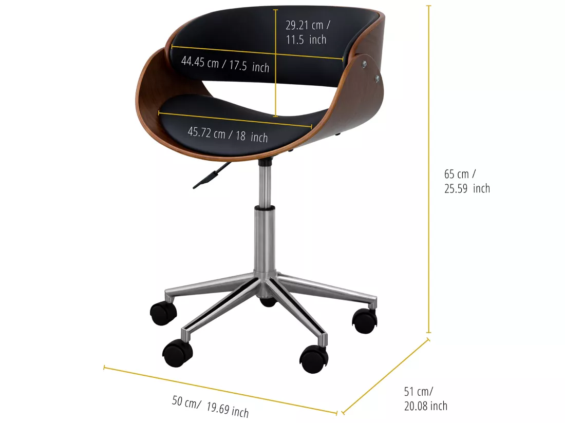 Teamson Home Chaise de bureau à domicile pivotante en similicuir Valeria noir et marron