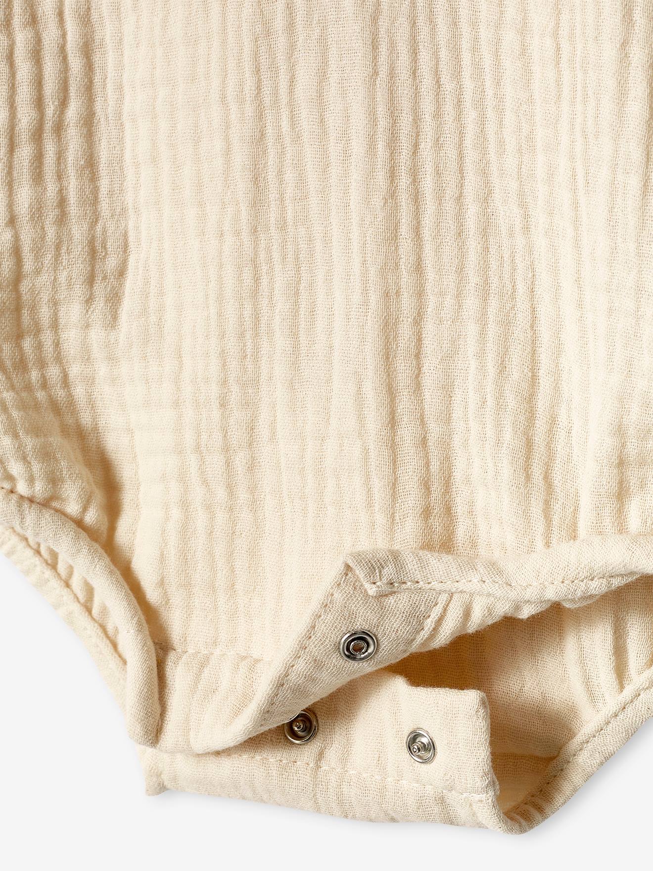 Body personalizado em chiffon de algodão com abertura para recém-nascido, cinza pérola