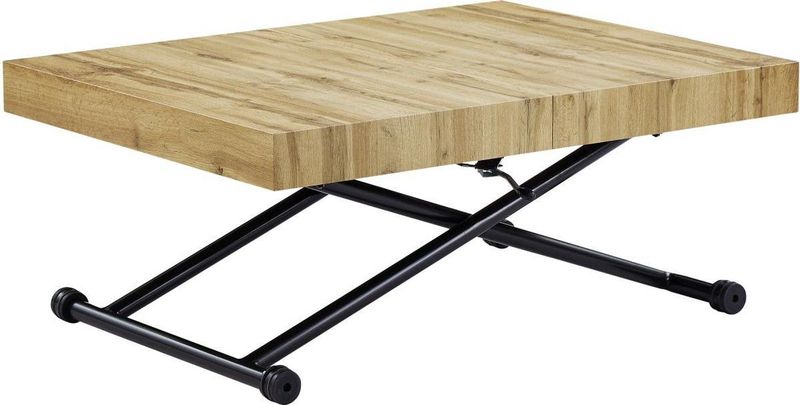 Moriala - Uitschuifbare en Ophefbare 2-in-1-tafel - Naturel en Zwart - MDF en Staal