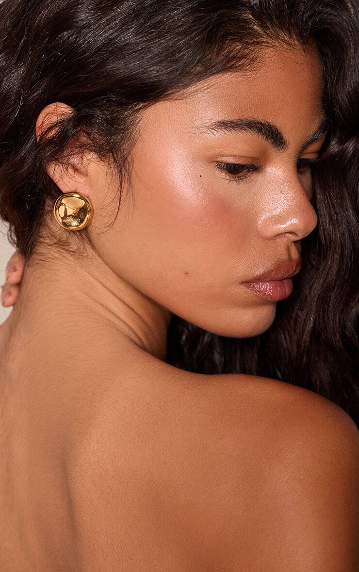 Doré Boucles D'oreilles Clous Circulaires Martelées En Acier Inoxydable