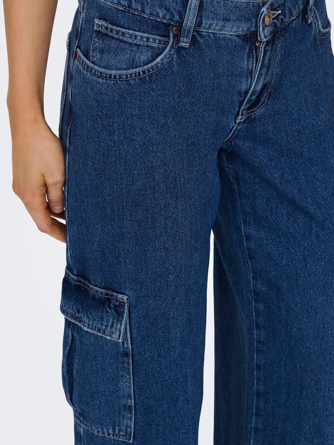 ONLHONEY Niedrige Taille Weiter Beinschnitt Jeans Dark Blue Denim