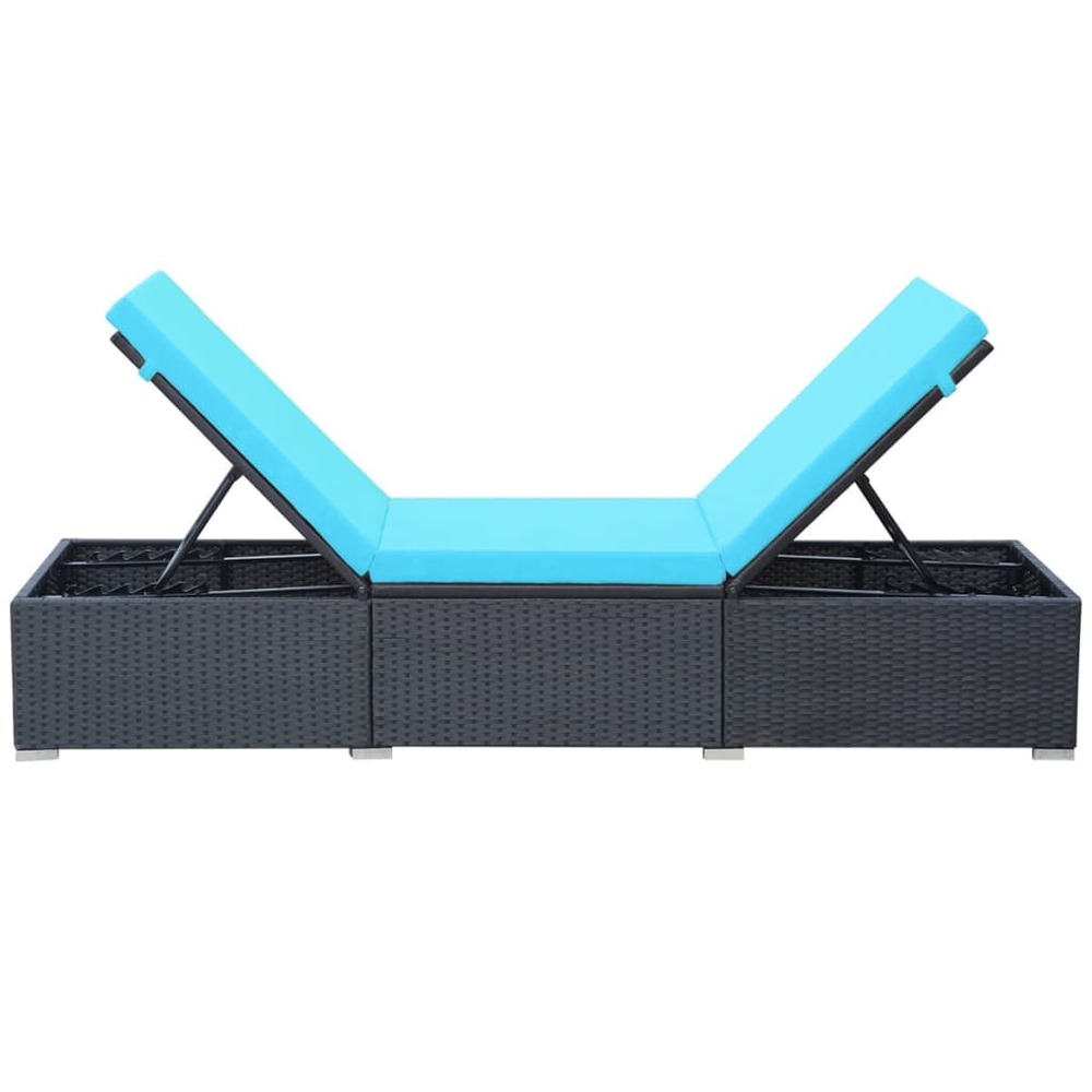 Transat chaise longue bain de soleil lit de jardin terrasse meuble d'extérieur avec coussin résine tressée noir