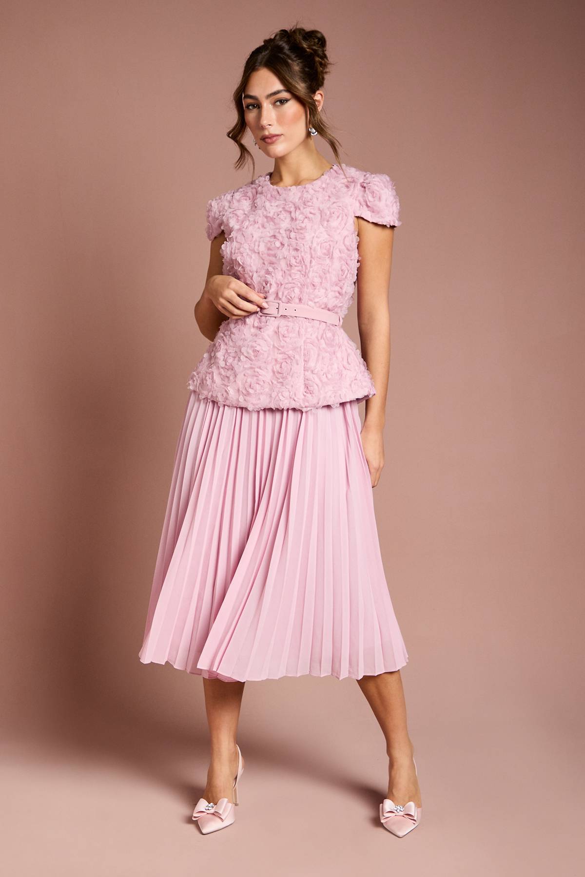 Coast Robe Midi à Manches Courtes avec Fleurs 3D et Ceinture