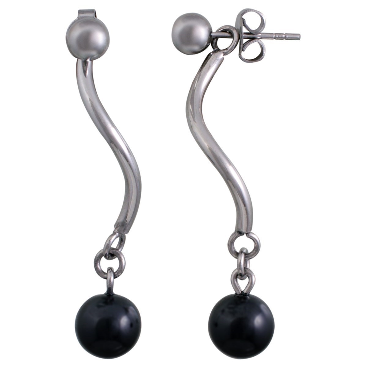 Boucles d'oreilles pendantes en Acier 316L et céramique - blanc brillant