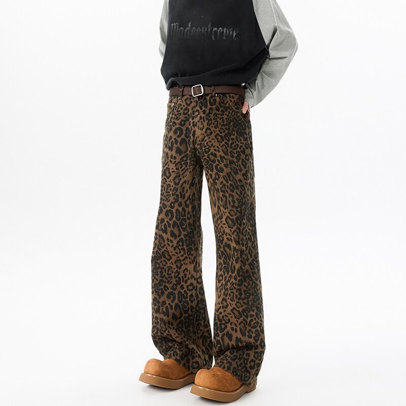 Sheck - Mid Rise Leopard Print Straight Leg Jeans (Diverse designs)