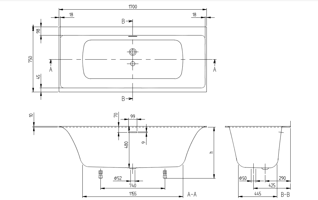 Villeroy & Boch Subway 3.0 inbouw ligbad 170x75cm wit mat met SilentFlow