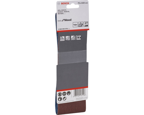 3-delige schuurbandset X440, 75 x 533 mm, K60, K80, K100. Ideaal voor hout en verf.