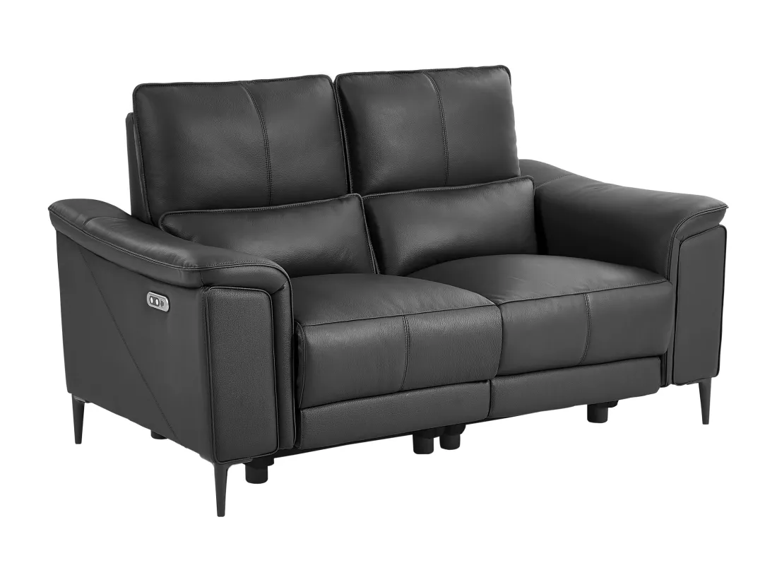 Canapé 2 places relax électrique en cuir de vachette gris anthracite VALPARO