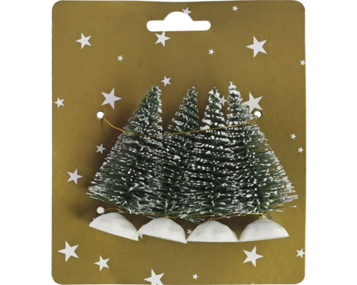 Kerstversiering, dennenbomen, 7,5 cm, groen, 4 stuks