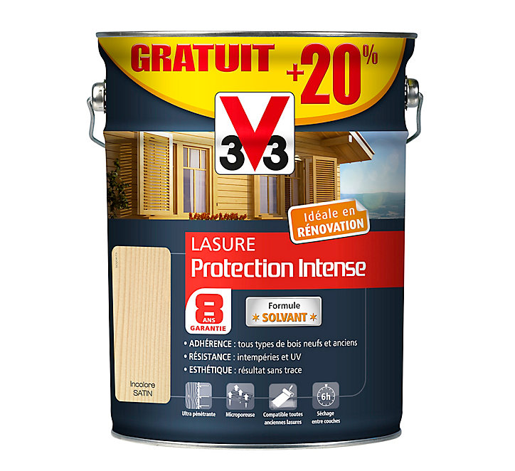 Lasure extérieure V33 Protection intense incolore satiné 5L + 20% gratuit